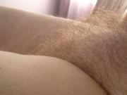 close up side shot of my wifes hairy pussy