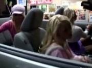Three blonds ride store clerks cock