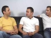 Black leather sofa and ultra horny 3some