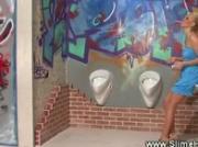 Horny slut gets bukkake spray