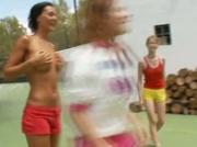 Five naked girls on the playground