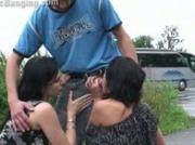 Risky public threesome with a pregnant woman! AWESOME!