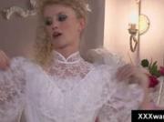 Hot bride gets in a pool all dressed in white