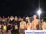 Campus outdoor fun in the sand with naked chicks