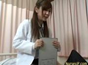 Naughty japanese nurse in pantyhose