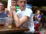 Naked stud dancing for blowjobs from a group of horny dudes