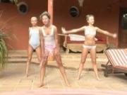 Morning exercises with three naked model