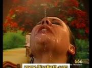 Real slut drinks piss and gets goldenshower in gangbang