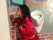 Bukkake gloryhole fetish slut drenched in fake cum