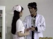 Doctor inspects asian nurses tight body