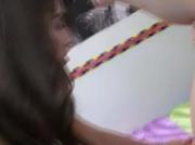 Dirty college lezzers play with dildo