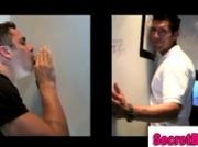 Dumb straight guy fooled into gay blowjob by gloryhole girl