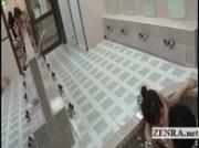 Kinky Japanese bathhouse blowjob with busty milf crowd