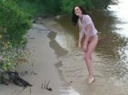 Brunette loly naked by the river