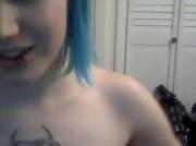 blue hair babe shows tits