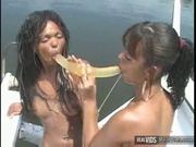 Hot threesome fucking on yacht