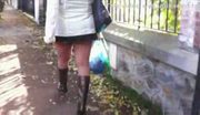 Exhibition street upskirt and stocking