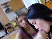 My friend and me fucking girl at home together