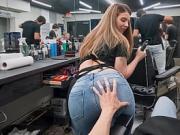 Groping the Slutty Young Cleanerâ€™s Ass in the Barbershop - PervTeen