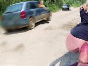 Passing cars honked but I still to fuck her in the ass. Anal on the side of the road.