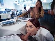 Sneaky Waitress Fucks Me Hard in the Restaurant... We Get Caught