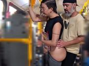 Slutty Student Gets Cumshot in Public on the Bus