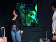 Big-bottomed stepmother shares bed after a mistake upon arrival from a trip