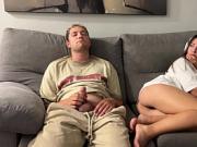 Stepbrother Jerking Off Near Step Sister When She Didn't Saw - Step Sis Got Horny and Masturbate With Me to Orgasm!