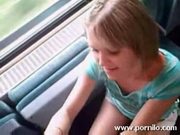 Young cute girl gives a hot blowjob in a train