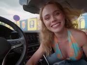 My hot stepmother sucks my cock in the supermarket car park while we wait for my step father