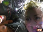 European babe gets drenched in piss and banged