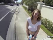 Stranded huge titty teen fucked outdoors in public