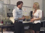 MILF boss visits the new hard cock in warehouse