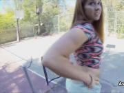 Blown by broke redhead teen at tennis court