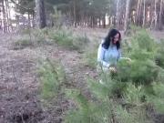 Liza naked and fingering in the forest