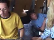 Sexy teen satisfies horny men in the van