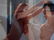 Busty redhead comforts her bff by licking her shaved pussy