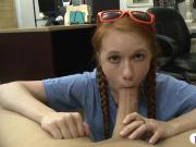 Skinny redhead babe drilled by pawn guy at the pawnshop