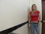 Slutty blonde handling a cock