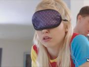 Sticking huge dildo in blonde teen ass before dick