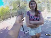 Tennis court quickie with broke redhead teen babe