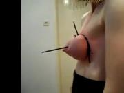 tying and spanking my own tits
