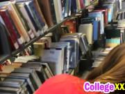 Crazy hot college slut drops panties and fucks in library