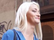 Czech girl flashes her tits and rammed in public for money