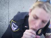Hot blondie cop sucks a cock first before fucking it to have it very hard inside her wet pussy.