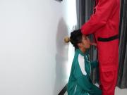 Skinny amateur Thai teen Cherry penalized by a big white cocked guard