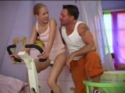 Blonde teen fucked on the exercise bike