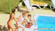 Three teens secret fucking by the pool