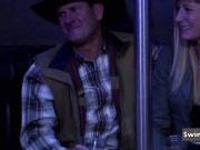 Cowboy has such fun at the party bus flirting with babes