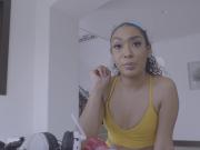 My wet Latina stepsis Sarah Lace sucking my big dick instead playing games